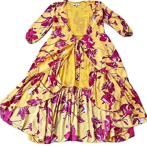 Color Me Courtney Eleanor Wrap Dress Small Yellow Floral - Picture 7 of 10